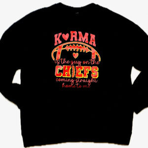 TAYLOR SWIFT SWIFTIE KARMA SWEATSHIRT CHEIFS TRAVIS KELCE NWOT SHOWGIRL